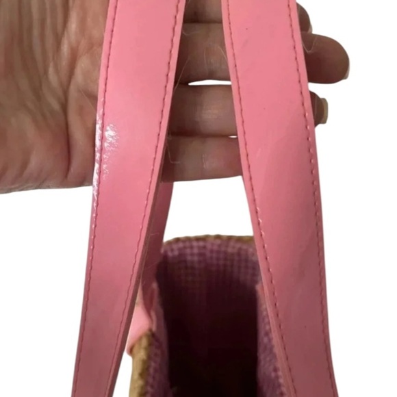 Bloomingdale’s straw bag purse pink patent embroidered beaded beach - Picture 4 of 8